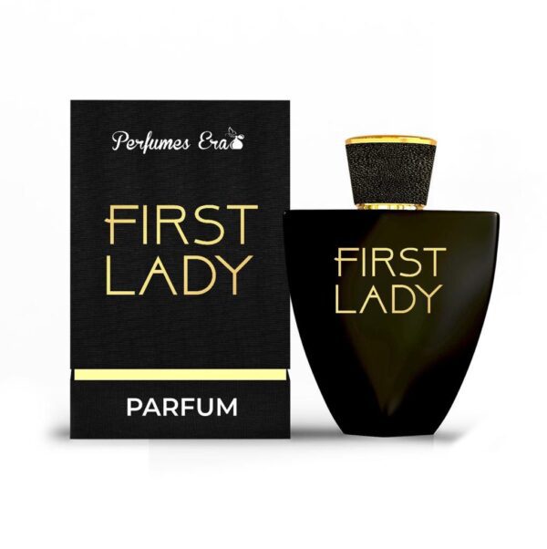 A bottle of perfume with the words " first lady " written on it.