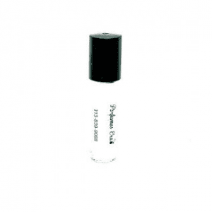 A bottle of perfume with black cap