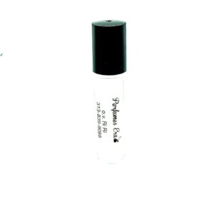 A roll on bottle of perfume with black cap.