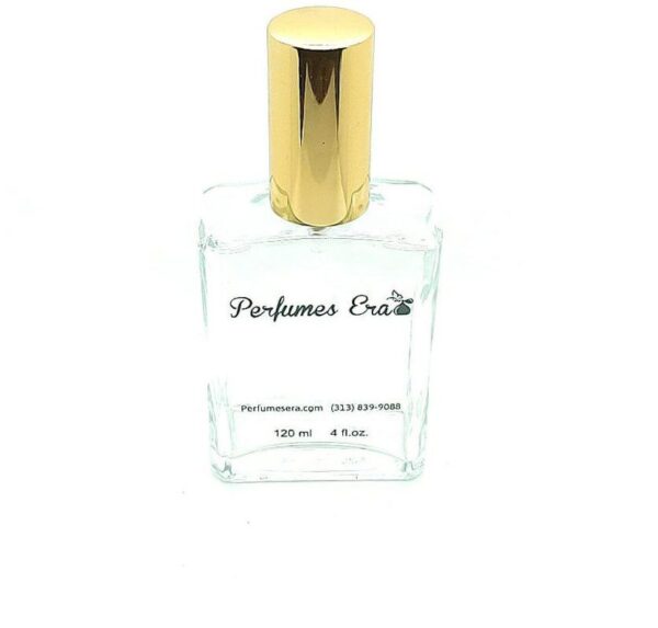 A bottle of perfume is shown with the label.