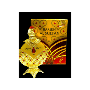 Gold bottle of Hareem Al Sultan perfume.