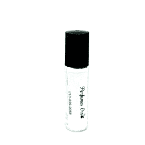 Clear glass roll-on perfume bottle.