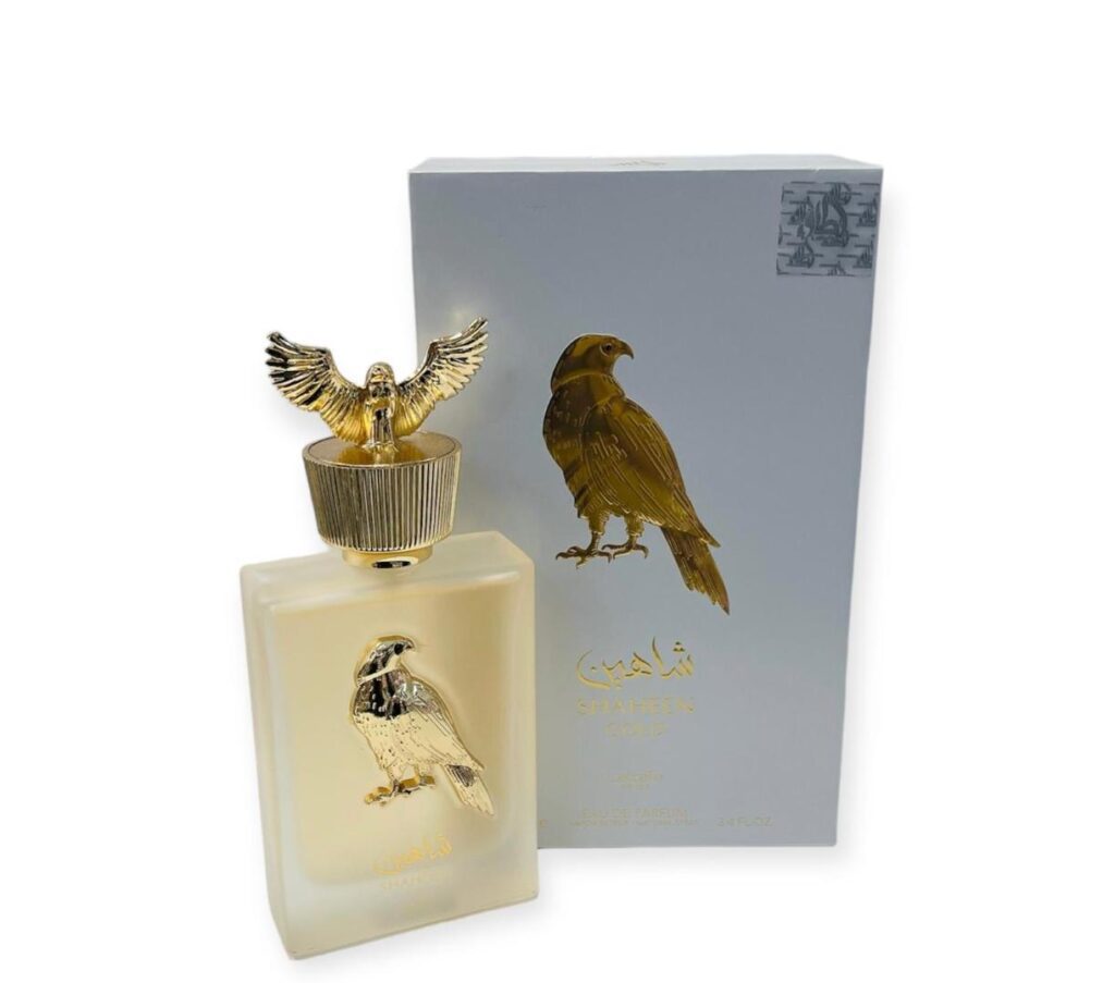 A luxurious perfume bottle adorned with a gold bird, symbolizing elegance and sophistication.